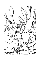 A coloring page of gnomes